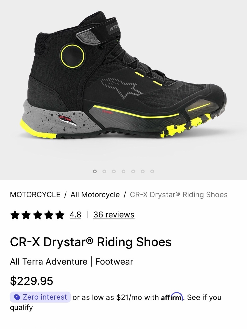 Alpinestars Black Riding Boots with High-Vis Yellow Accents